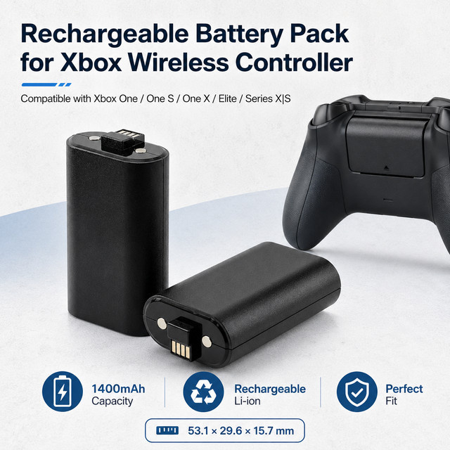 Koonenda Wiederaufladbarer Akku für Xbox One S/X und Xbox Series X/S Controller, Schwarz, 1400mAh - Bild 1