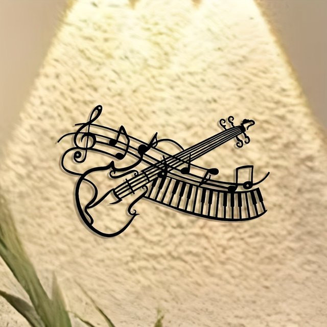 CIFBUY Metallwandkunst Klaviermusik Minimalistisches 2D-Flachliniendesign in Schwarz - Bild 1