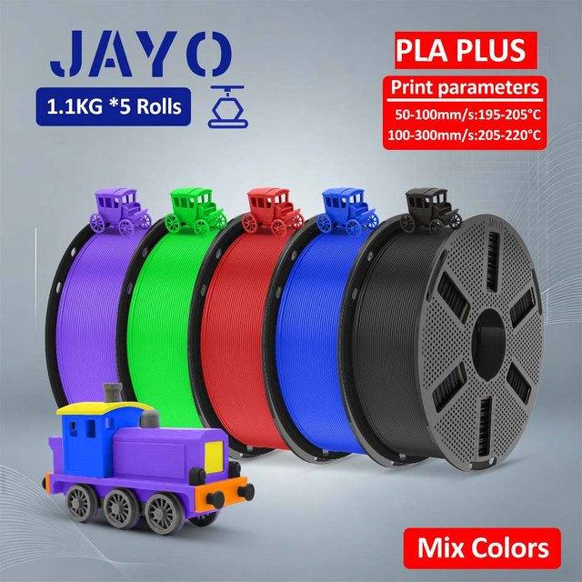 JAYO PLA Plus 3D-Drucker-Filament Set, 5 Rollen mit insgesamt 1,1 kg, robustes FDM-Druckmaterial - Bild 1