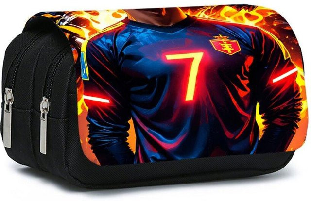 Doppellagiges Klapp-Federmäppchen mit Fußball-Aufdruck von Fancy Style Studio in Multicolour - Bild 1