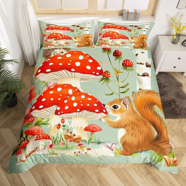 Creative homewares Bettwäscheset mit Eichhörnchen-Motiv in Blau, Aquarell-Design Sternenhimmel und Mond, B/H: 135 x 200 cm - Bild 1