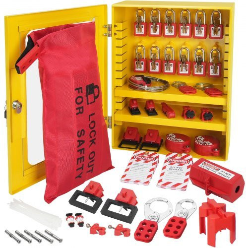 VEVOR Elektrisches Lockout-Tagout-Kit 59-teiliges Sicherheits-Set in Multicolor aus Stahl mit Vorhängeschlössern, Haspen, Anhängern, Kabelbindern, Steckerverriegelungen, Leistungsschalterverriegelungen, Ventilverriegelungen und Kabelverriegelung inklusive - Bild 1