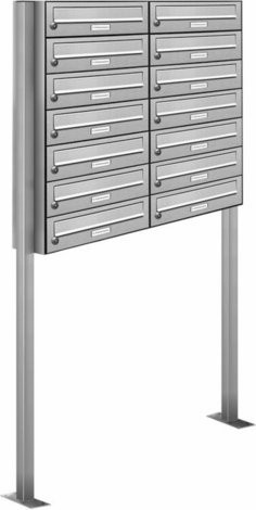 AL Briefkasten für 14 Parteien, freistehendes Briefkasten-System in Silber, B/H/T: 84,6 x 170 x 27,5 cm - Bild 1