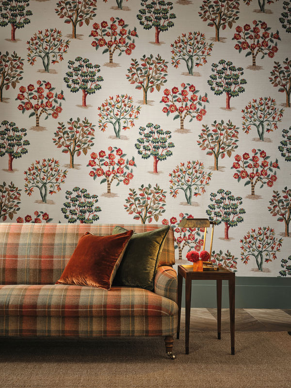 Nina Campbell Carta da parati Fener Grove Tapete mit Baum-Motiv in Coral und Teal aus Naturfasern - Bild 4