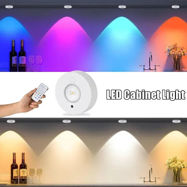VENUSWING RGB LED Nachtlicht mit Fernbedienung, wiederaufladbare drahtlose Schrankbeleuchtung für Küche und Möbel, Multicolour und Weiß - Bild 1