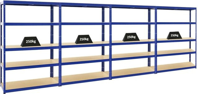 4er Set PROREGAL Schwerlastregal Big Elephant Blau, H x B x T: 180 x 120 x 45 cm, mit verstellbaren MDF-Holzfachböden und pulverbeschichtetem Metallgestell - Bild 1