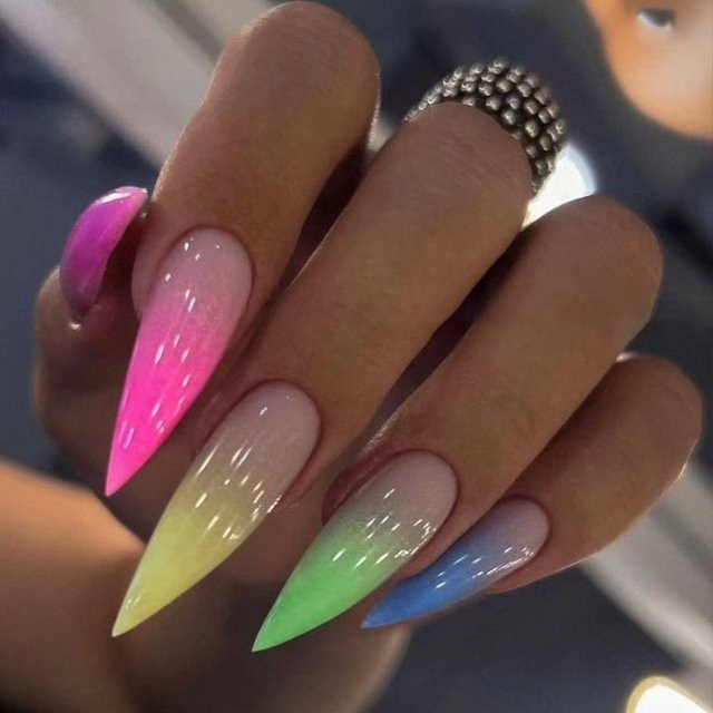 Spicy Girl's Press On Nails, Regenbogen Farbverlauf, Glänzend, Kinder - Bild 1