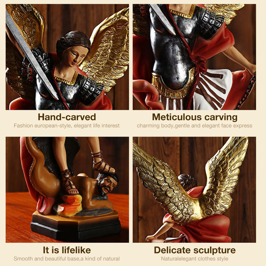Waasoscon Erzengel Michael Statue aus farbigem Kunstharz, Dekofigur St. Michael siegt über Satan, Mehrfarbig - Bild 2