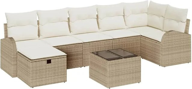 vidaXL Garten-Sofa-Set aus Poly-Rattan in Beige mit 8 Teilen, L-Form mit Kissen und Stauraumfunktion - Bild 1