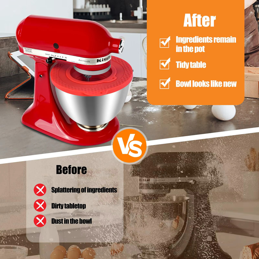 Silikon Schüsselabdeckung mit Ausgießschutz und Deckel für KitchenAid Standmixer 4,5-5 Quart, Rot - Bild 5