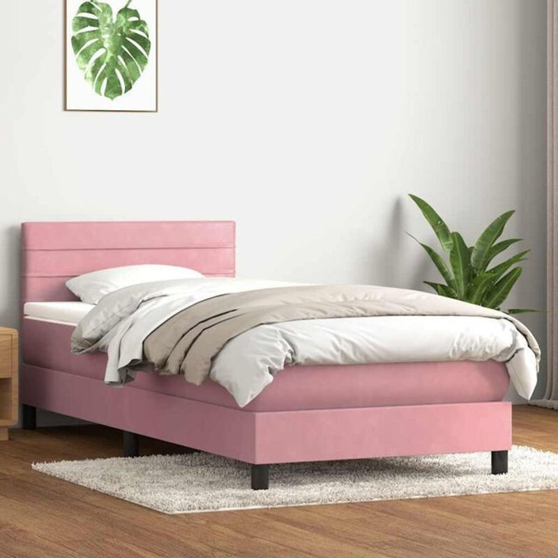vidaxl Boxspringbett mit Matratze in Rosa und Weiß aus Samt, B/B: 90 x 210 cm - Bild 1