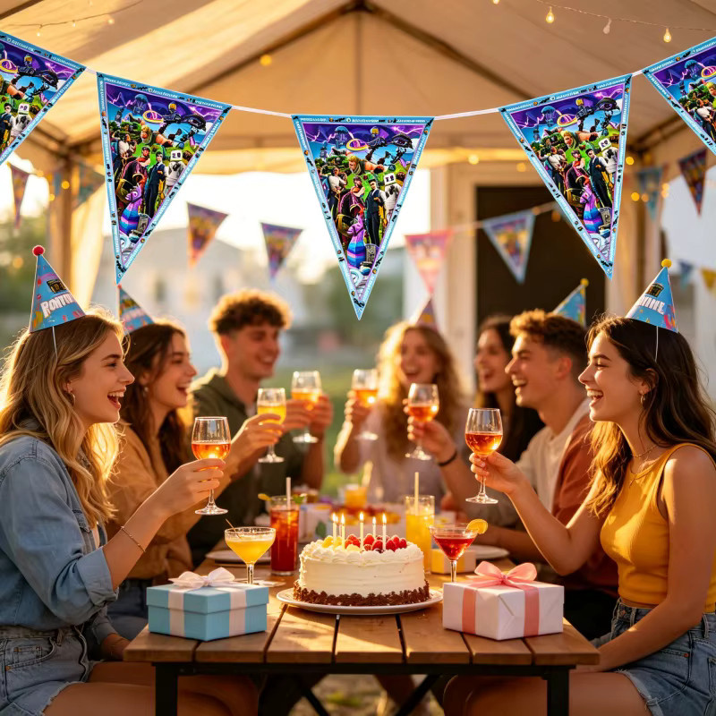Fortnite Papier-Girlande mit bunten Wimpeln als dreieckige Wimpelkette zur Dekoration für Party, Hochzeit und Feiertage - Bild 2