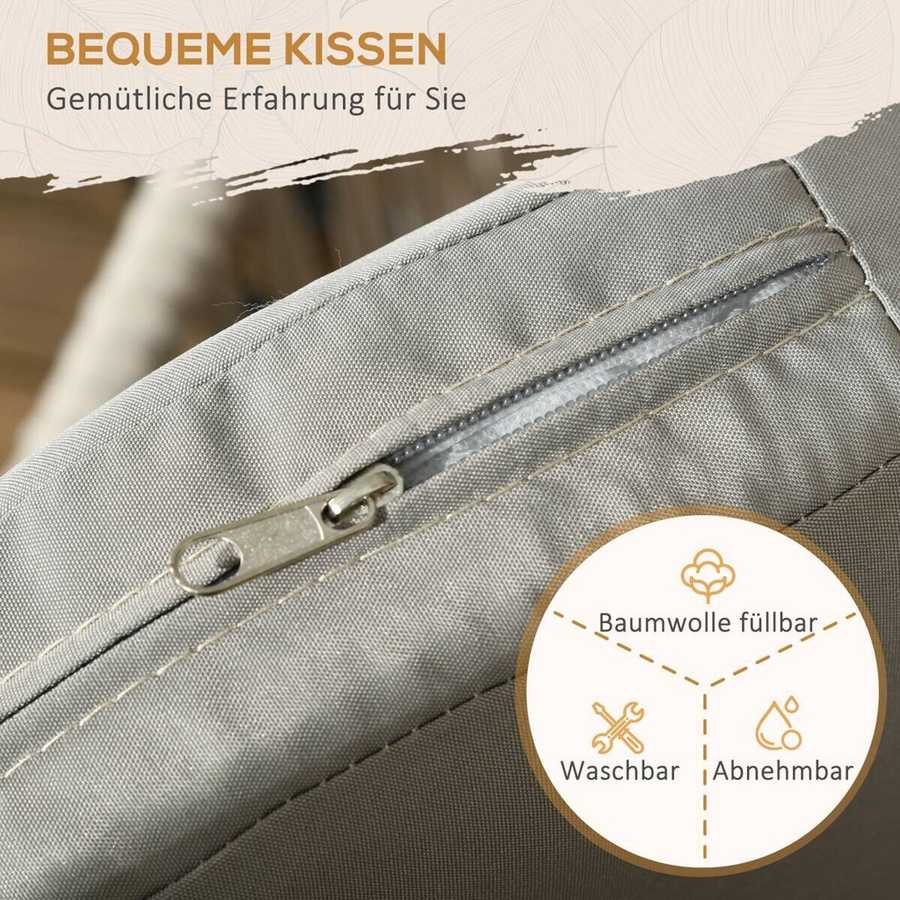 Outsunny Gartenstuhl 2er-Set im Boho-Look mit Armlehnen und Kissen, Beige/Grau, B/T/H: 60 x 57 x 71 cm - Bild 2