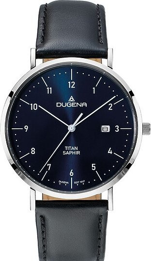 Dugena Armbanduhr Titan, Quarz, Blau, Leder, Herren - Bild 1
