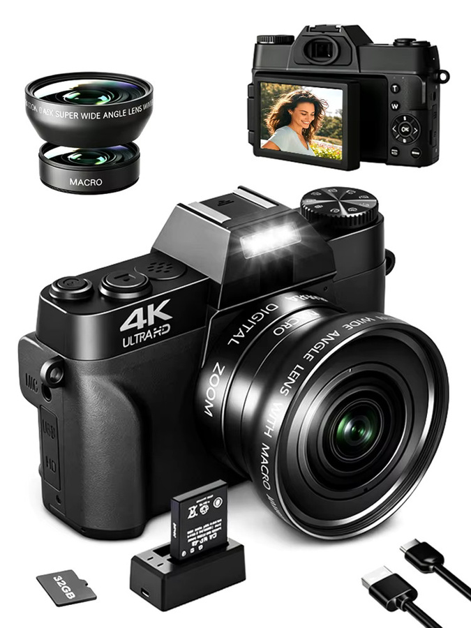 Demann Digitalkamera 4K mit 48 Megapixeln, kompakte Vlog Kamera in Schwarz mit 180 Grad klappbarem LCD-Bildschirm, WLAN und HDMI Anschluss - Bild 8