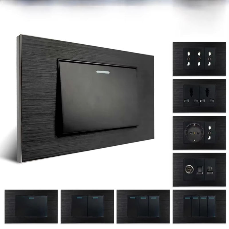 Wallpad Wandlichtschalter aus schwarzem Aluminium mit Wipptaste und USB-Ladeanschluss, B/H: 11,8 x 7,5 cm - Bild 5
