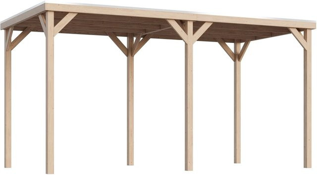 Karibu Pavillon Kvadrat mit Verlängerung aus Massivholz in Natur, B/T/H: 243 x 231 x 453 cm - Bild 1