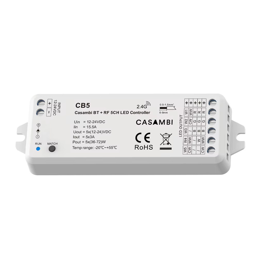 CENFAYA Casambi Bluetooth LED-Streifen-Controller CB5 für RGBCCT mit 4 Zonen und 2,4G Fernbedienung, DC12V 24V Dimmer mit Smart APP-Steuerung - Bild 5