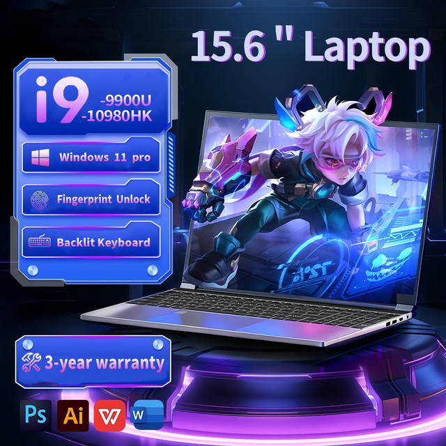 FUCHU Gaming-Laptop 15,6 Zoll mit Windows 11, Intel Core i9-10980HK, 16 GB RAM, Fingerabdrucksensor und Hintergrundbeleuchtung, Silber - Bild 1
