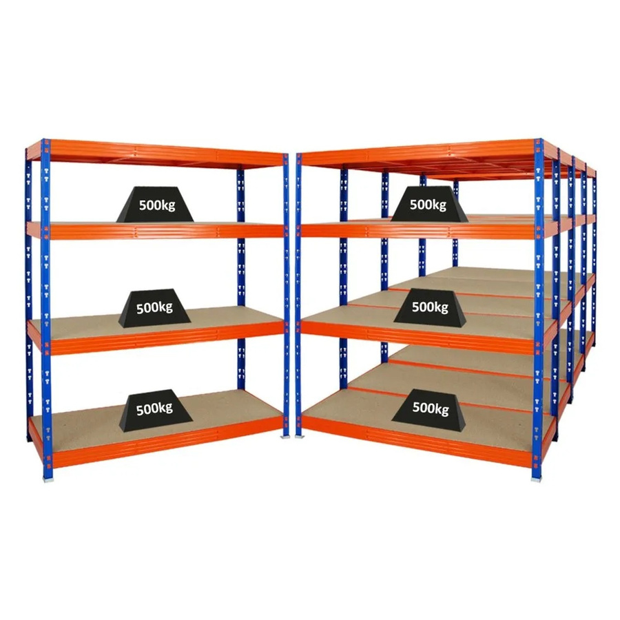 PROREGAL Rhino Schwerlastregal Set mit 5 Regalen, Blau-Orange, B/T/H: 160 x 60 x 180 cm, 4 MDF-Holzplatten pro Regal, Fachlast 500 kg - Bild 2