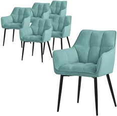 6er Set Esszimmerstühle ML-Design aus Frotteestoff in Petrol mit Armlehnen und Metallgestell - Bild 1
