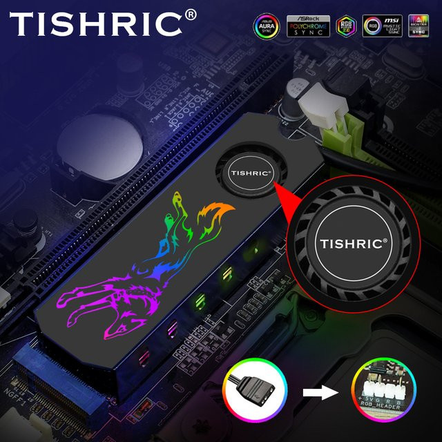 TISHRIC ARGB SSD M.2 Kühler mit Lüfter für M.2 2280 NVMe NGFF SSD Festplatten in Schwarz - Bild 1