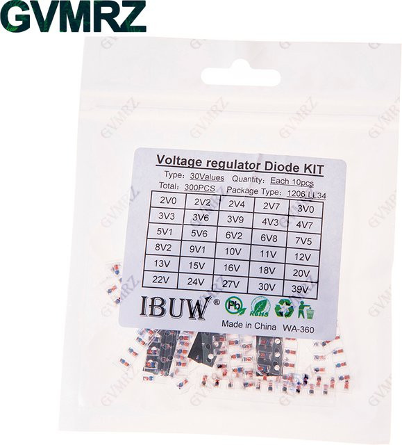 300 Stück LL34 SMD-Zenerdioden-Sortiment mit 30 Werten, 1/2 W, 2 V bis 39 V, Multicolor - Bild 1