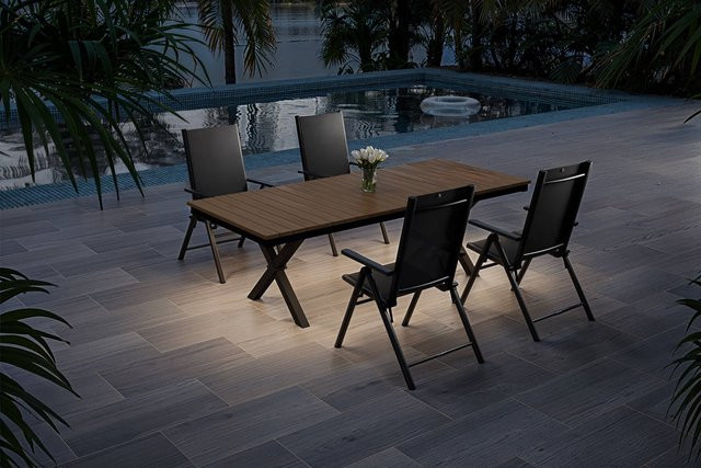 Kettler Exklusivmodell BasicPlus Pro Garten-Essgruppe mit LED-Beleuchtung in Anthrazit und Holzimitat, bestehend aus Tisch und 4 Klappstühlen, B/T/H: 240 x 100 x 75 cm - Bild 1
