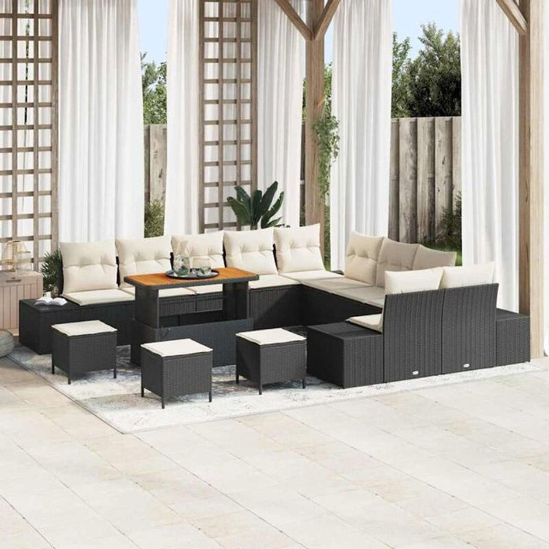 Vidaxl Polyrattan Garten-Sofa-Set aus 13 Teilen in Schwarz und Creme mit Fußhocker und Stauraum, B/T/H: 110 x 55 x 71 cm - Bild 1