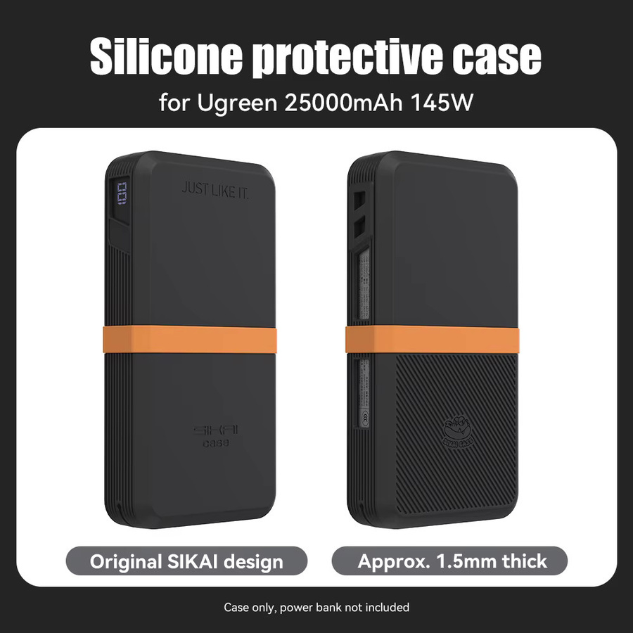 SIKAI Stoßfeste Powerbank-Hülle für UGREEN 145W 25000mAh PowerBank (Modell PB205) mit präzisen Aussparungen und Tastenschutz in Schwarz und Orange - Bild 6