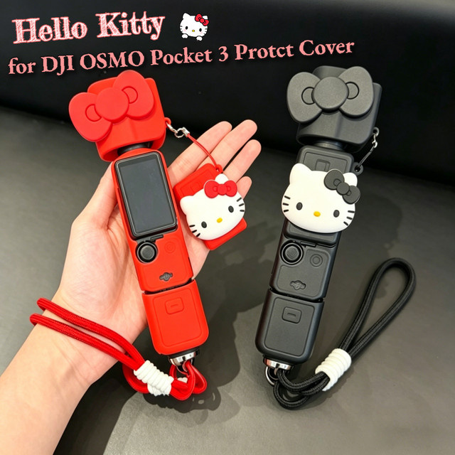 Sanrio Hello Kitty Silikon-Schutzhülle für DJI OSMO Pocket 3 mit Trageband in Schwarz und Rot - Bild 1