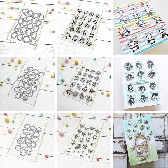 Panda Meerjungfrau Fee Metall Stanzformen und transparente Stempel Set für DIY Scrapbooking und Kartenbasteln - Bild 1