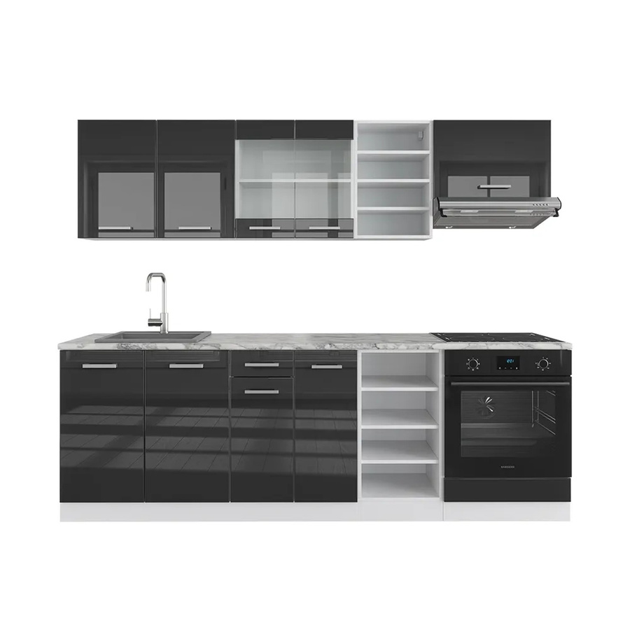Vicco R-Line Küchenzeile Einbauküche in Weiß und Anthrazit Hochglanz, Breite: 240 cm - Bild 3