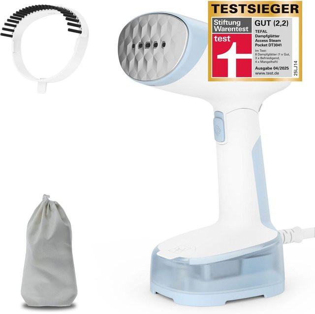 Tefal Dampfbürste Access Steam Pocket DT3041 in Weiß/Blau mit Bürstenaufsatz und faltbarer Reisefunktion - Bild 1