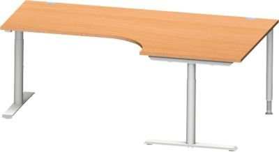 Schäfer Shop Genius Winkelschreibtisch MODENA FLEX 90 Grad mit T-Fuß-Rundrohr, Ansatz rechts, Farbe Buche/Weiß, Breite: 200 cm - Bild 1