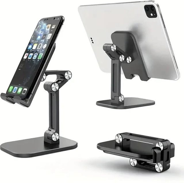 Einstellbarer 3-Abschnitte Schreibtisch Handy Halter für iPhone, iPad und Tablet in Schwarz - Bild 1