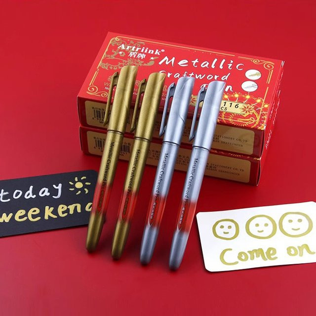 2-teiliges Metall-Marker-Set in Gold und Silber, wasserfeste und schnell trocknende wasserbasierte Stifte für DIY, Zeichnungen und Unterschriften - Bild 1