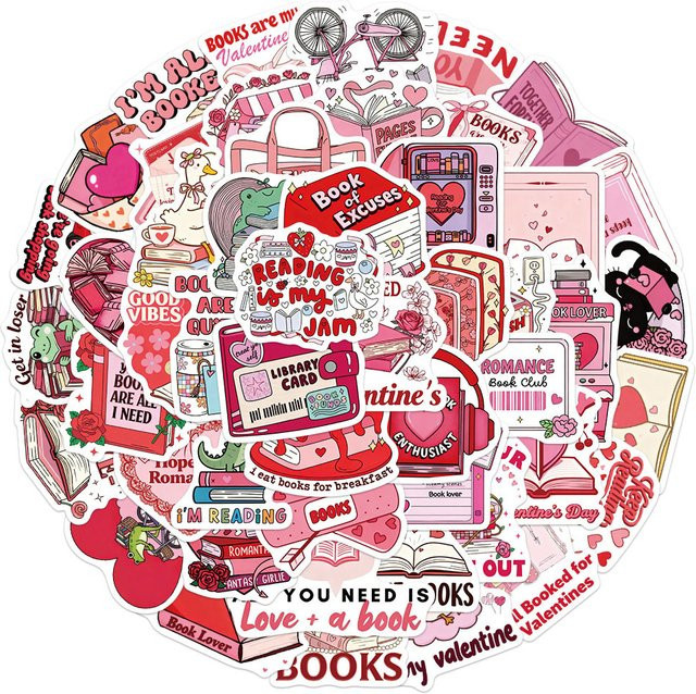 Rspctou Cartoon-Buchliebhaber-Valentinstag-Aufkleber, pink, 10-teiliges Set - Bild 1