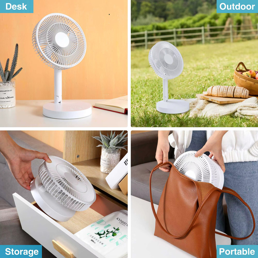 KASYDoFF wiederaufladbarer USB-Tischventilator in Weiß, tragbarer Mini-Standventilator mit 7200 mAh Akku, faltbarer Kühlventilator für Schreibtisch, Büro und Schlafzimmer - Bild 2