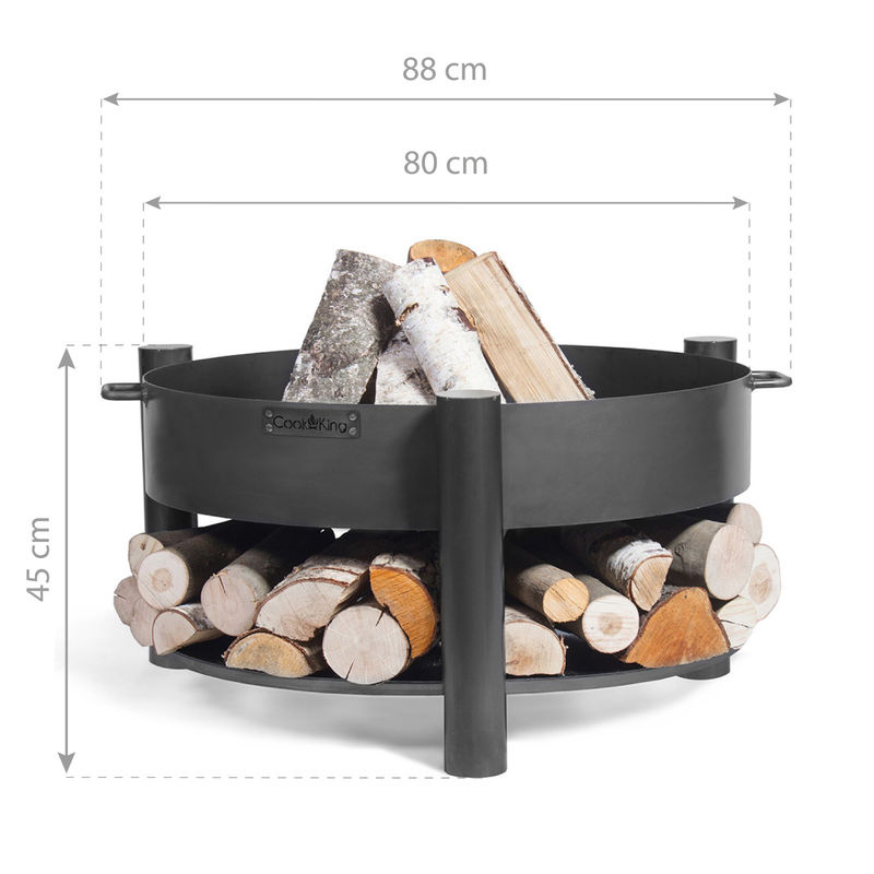 CookKing Feuerschale Montana 80 mit Holzlager, Schwarz, B/T/H: 88 x 88 x 45 cm - Bild 3