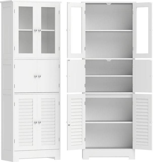 Aosom HOMCOM Badezimmerschrank in Weiß mit 6 Türen, inklusive Glastüren und Lamellentüren, moderner Aufbewahrungsschrank mit verstellbaren Einlegeböden, B/T/H: 60 x 30 x 170,5 cm - Bild 1
