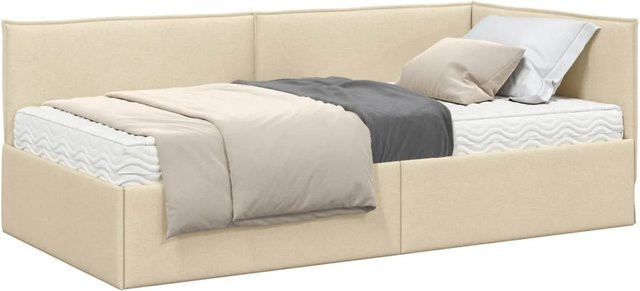 vidaXL Eckbettgestell mit 2 Matratzen und Kopfteil aus Samt in Creme/Beige - Bild 1