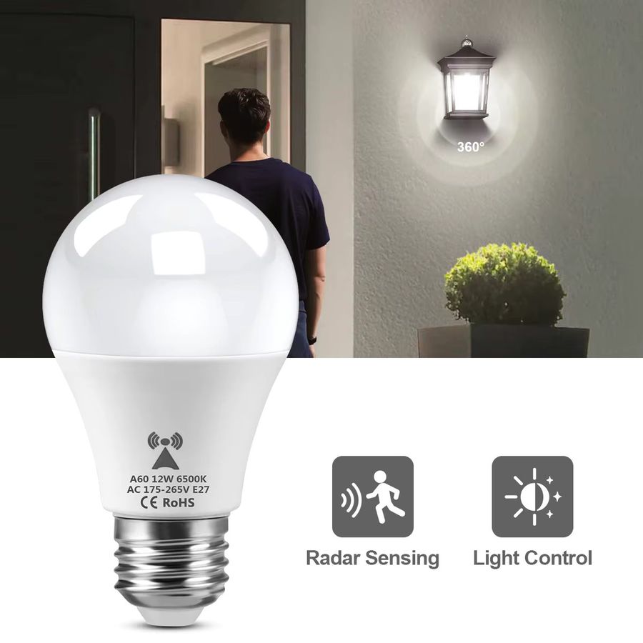 Lcamaw E27 Radar Bewegungsmelder LED-Birne Infrarot Sensor Nachtbeleuchtung Weiß 220V - Bild 5