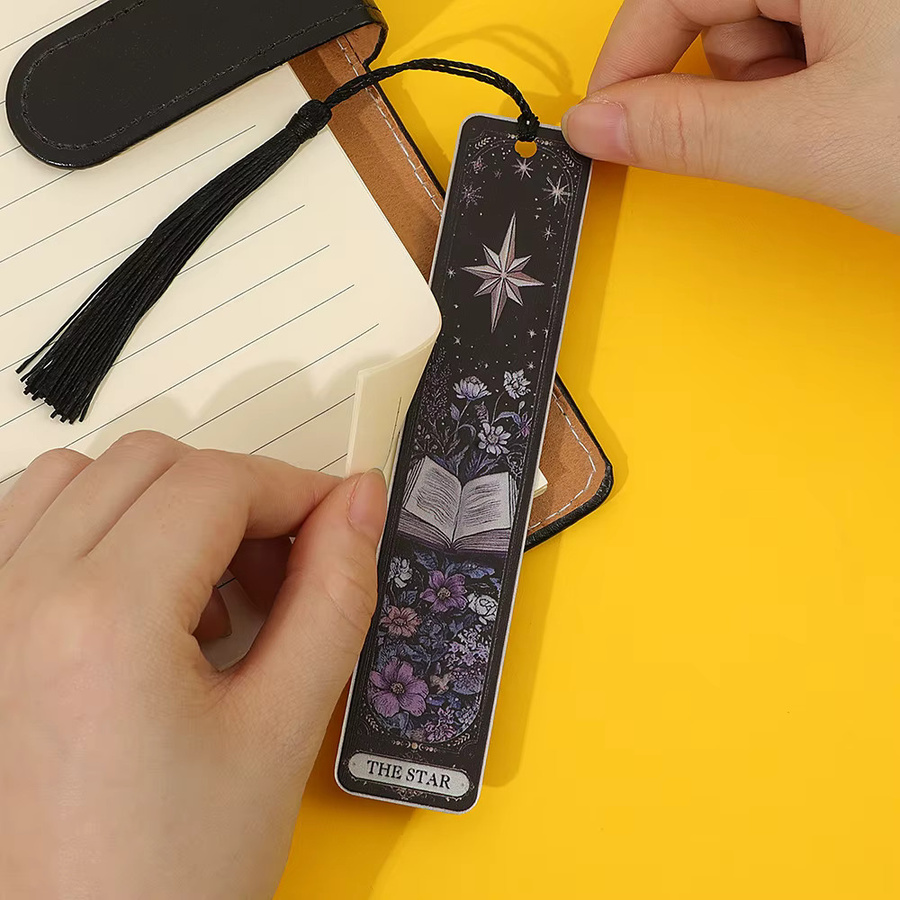 Tarot Sonne Mond Stern Metall-Lesezeichen-Set aus Edelstahl in Schwarz mit Quaste für Bücherliebhaber - Bild 3