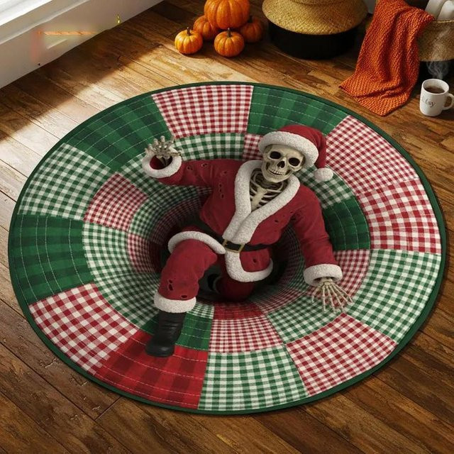 Runder Teppich Lodestar mit 3D Halloween Vortex Terror Schädel Design, Mehrfarbig, Durchmesser: 120 cm - Bild 1