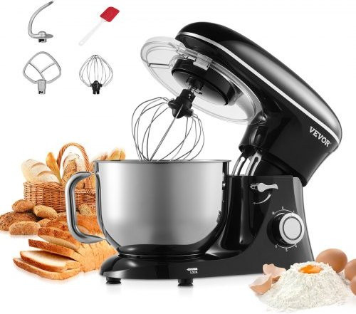 VEVOR Küchenmaschine mit 1400 W Leistung, 5,68 l Edelstahlschüssel und kippbarem Kopf, Schwarz - Bild 1