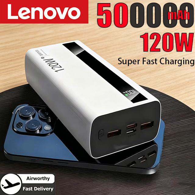 Lenovo Powerbank mit 50000 mAh Kapazität und 120 W Schnellladefunktion in Weiß - Bild 1