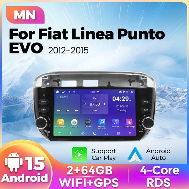 NAVIFANS Android 15 Kabelloses Carplay Autoradio mit 64G Speicher für Fiat Linea Punto EVO 2012-2015 in Schwarz - Bild 1