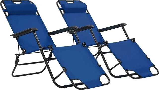 Furnicato Set aus 2 klappbaren Sonnenliegen mit Fußablage in Blau aus Textilene und pulverbeschichtetem Stahl - Bild 1