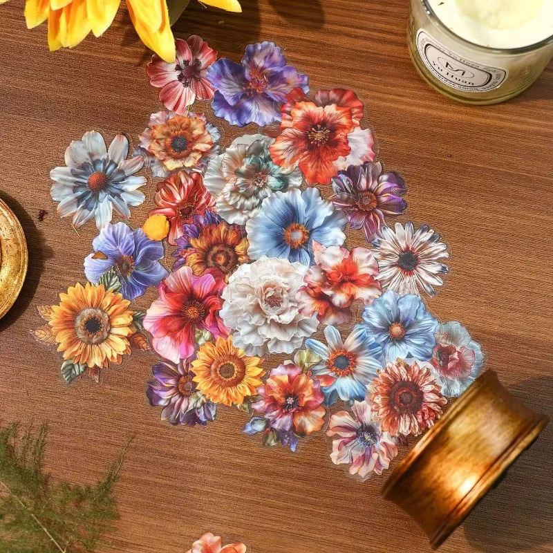 40 Blatt handgefertigte Pflanzenaufkleber im Retro-Design, Blumen-Seide Dekoration für Sammelalben, Multicolor, B: 12,1 cm, H: 9,2 cm - Bild 2